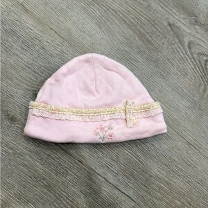 Pink Baby Hat with Floral Embroidery